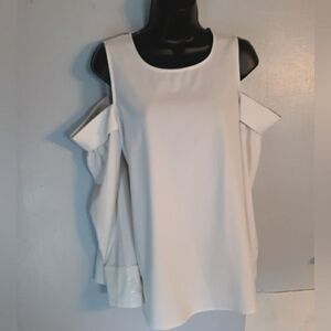 KENSIE Womens White Cold Shoulder Long Sleeve Jewel Tunic Top